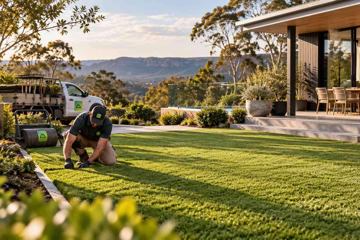 Freshly laid turf lawn in the Blue Mountains